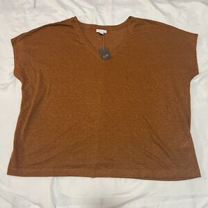 J. Jill Womens Love Linen Short Sleeve Shirt Medium 100% Linen Amber Minimal NWT